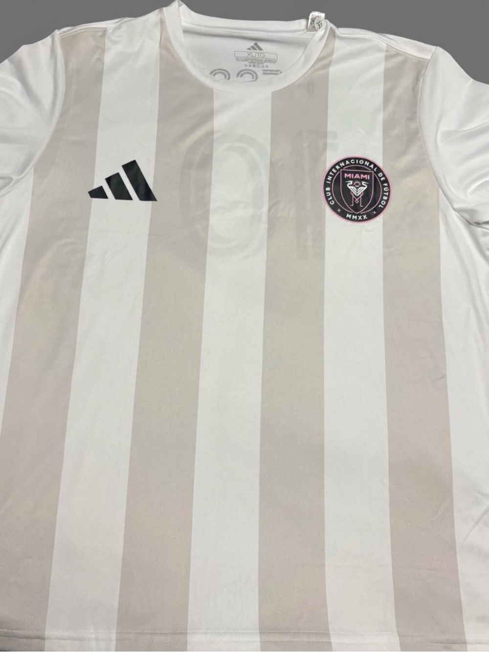 adidas Men's White and Cream Striped Miami Club Soccer Jersey
